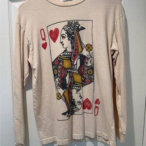 Free People Daydreamer Queen of Hearts Graphic Long Sleeve Tee - Cream